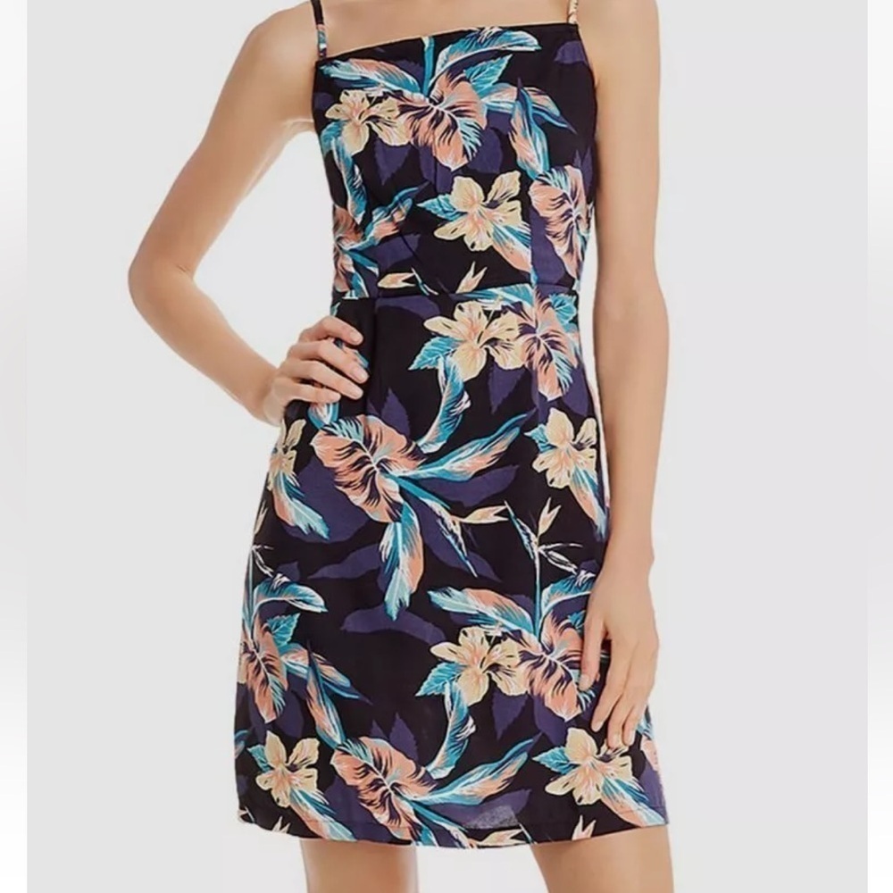 NWT Roxy Women's Black Floral Square Neck Sleeveless Slip-On Mini Dress Size S